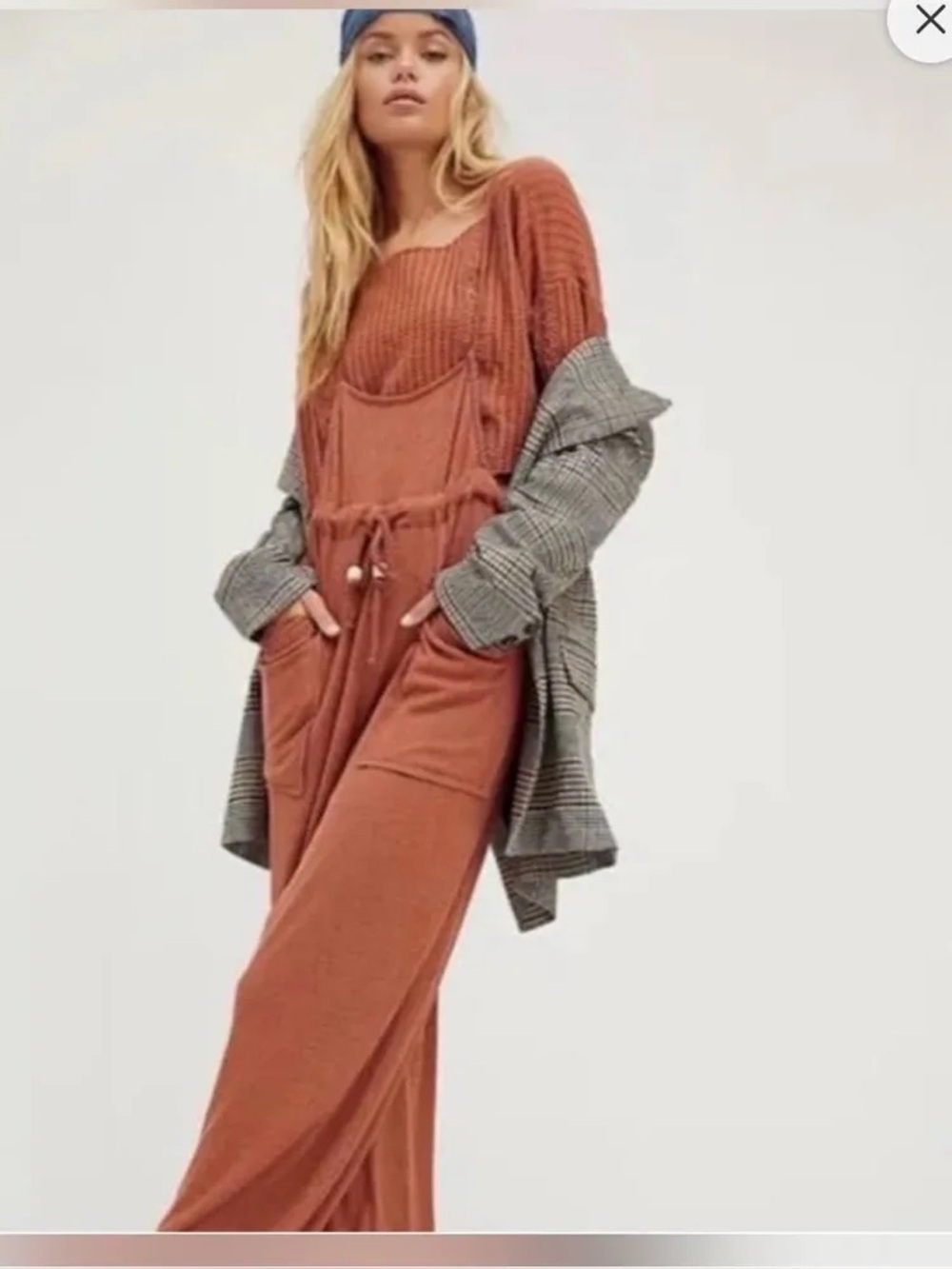 Free People One and Done Rust Drawstring Jumpsuit